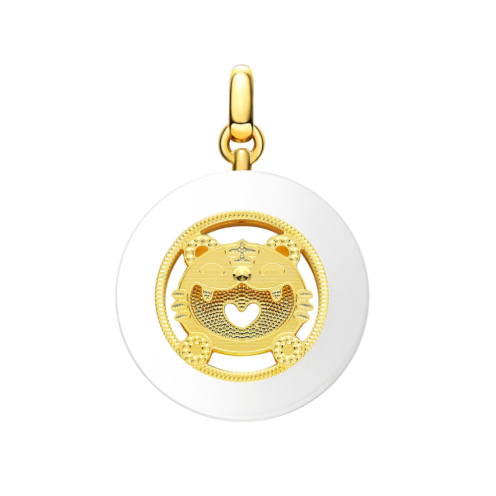 Whimsical Zodiac Collection · Year of the Tiger 5G Gold & Hetian White Jade Peace Disk