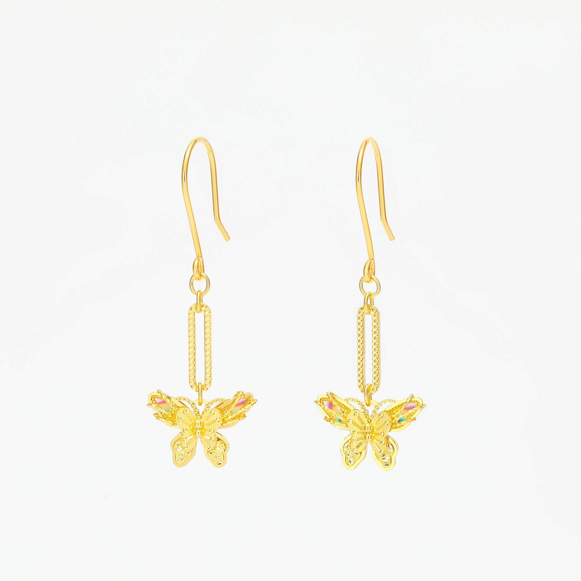 Butterfly Splendor Collection · 5G Gold CNC Iridescent Filigree Butterfly Earrings