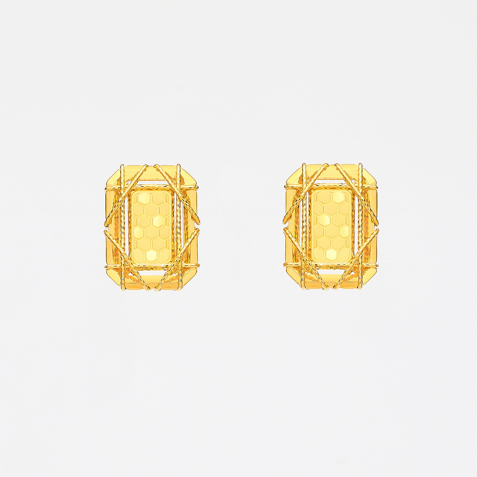 Geometric Edge Collection · 5G Gold CNC Blazing Honeycomb - Patterned Filigree Earrings