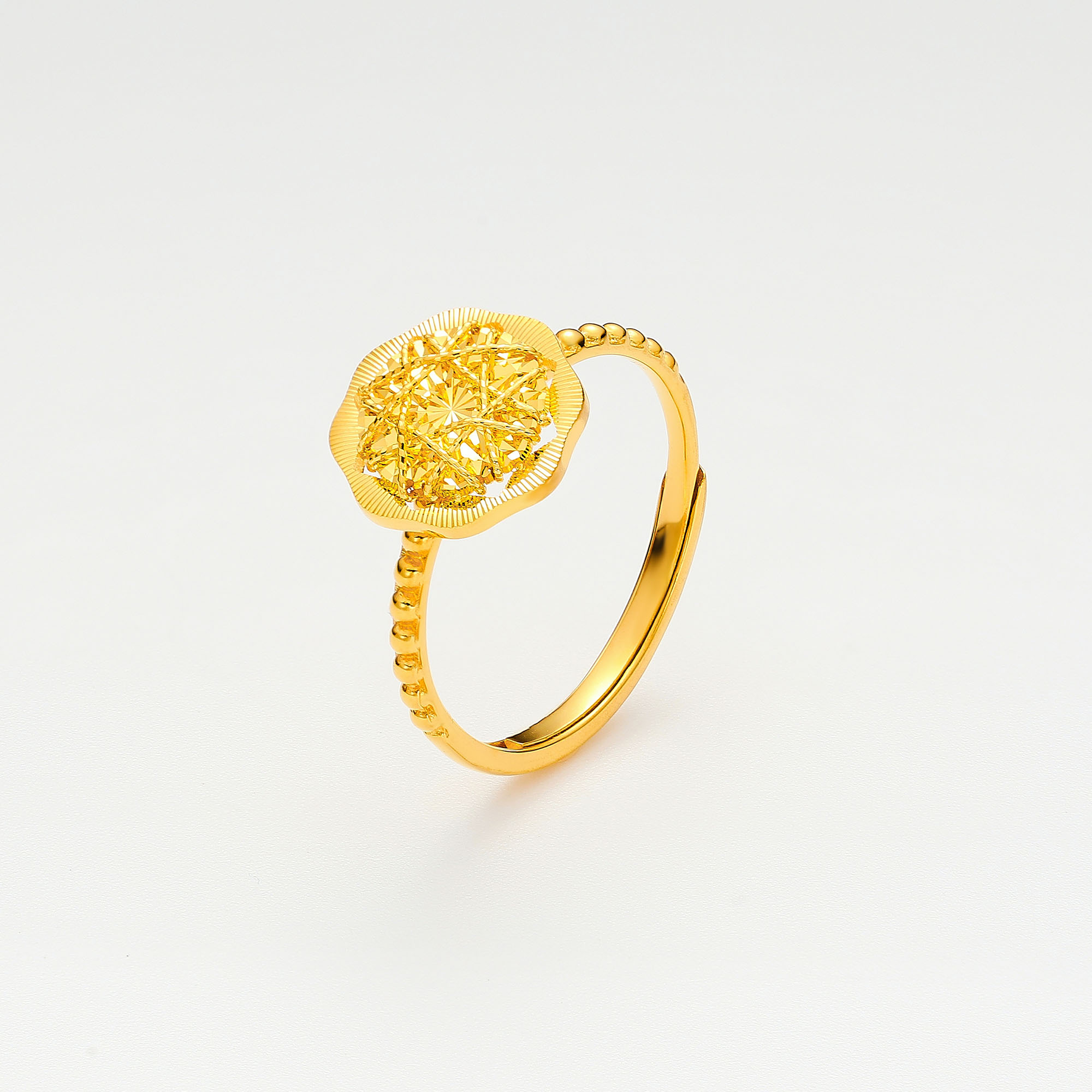 Modern Radiance · 5G Gold CNC Sparkling Filigree Ring