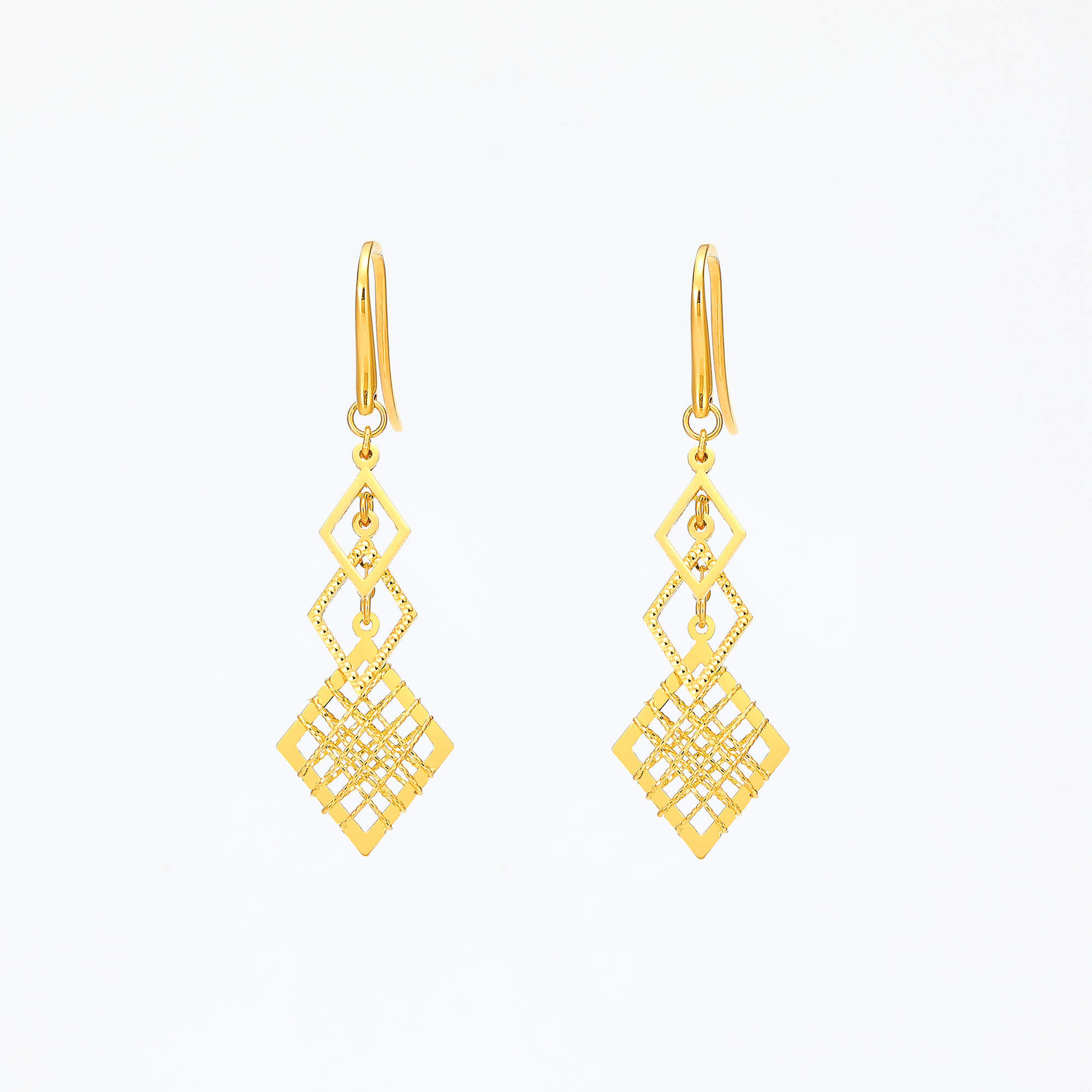 Diamond - Check Fashion Series · 5G Gold Simple Filigree Ear Hooks