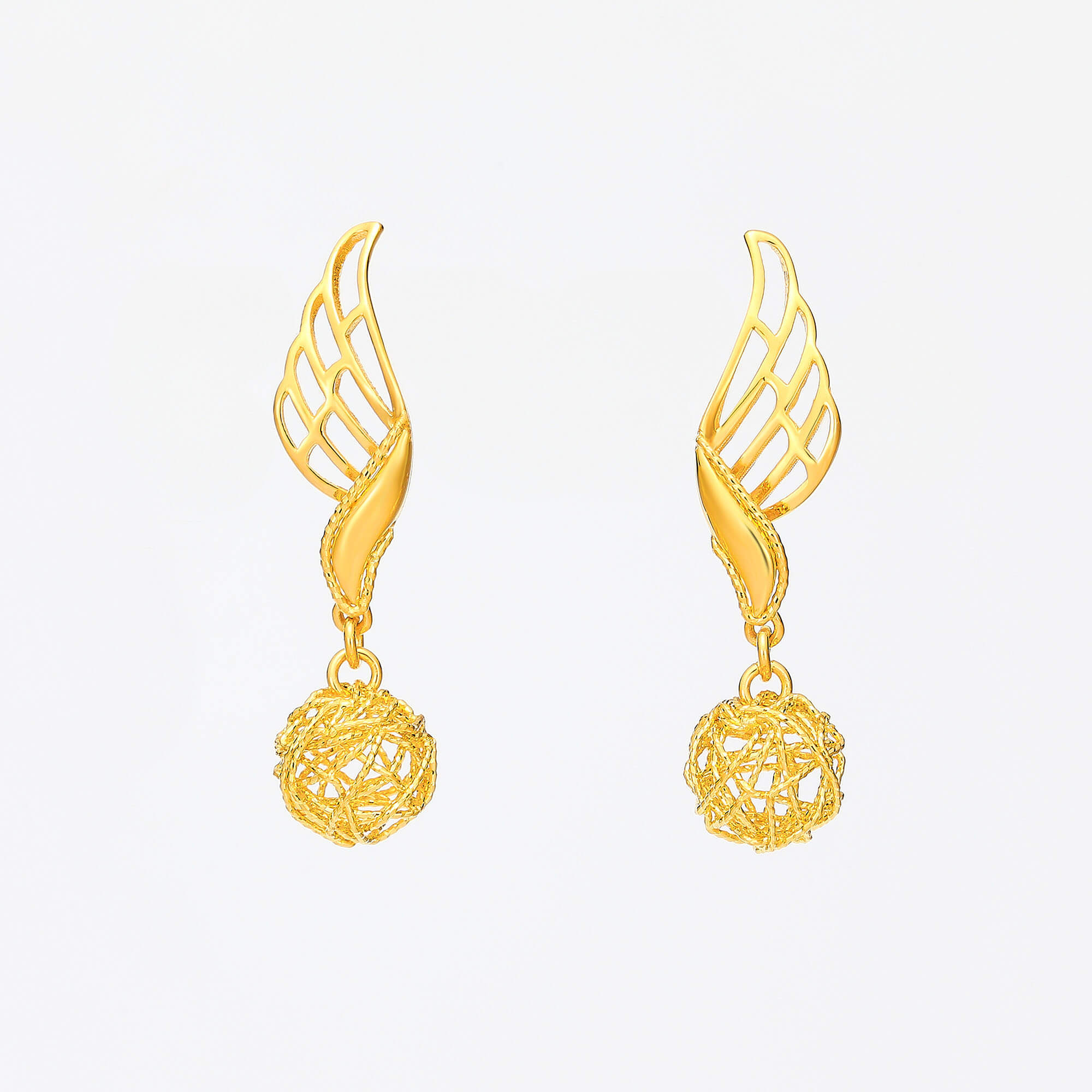 Angel Wings · 5G Gold Mirror Flower Filigree Stud Earrings
