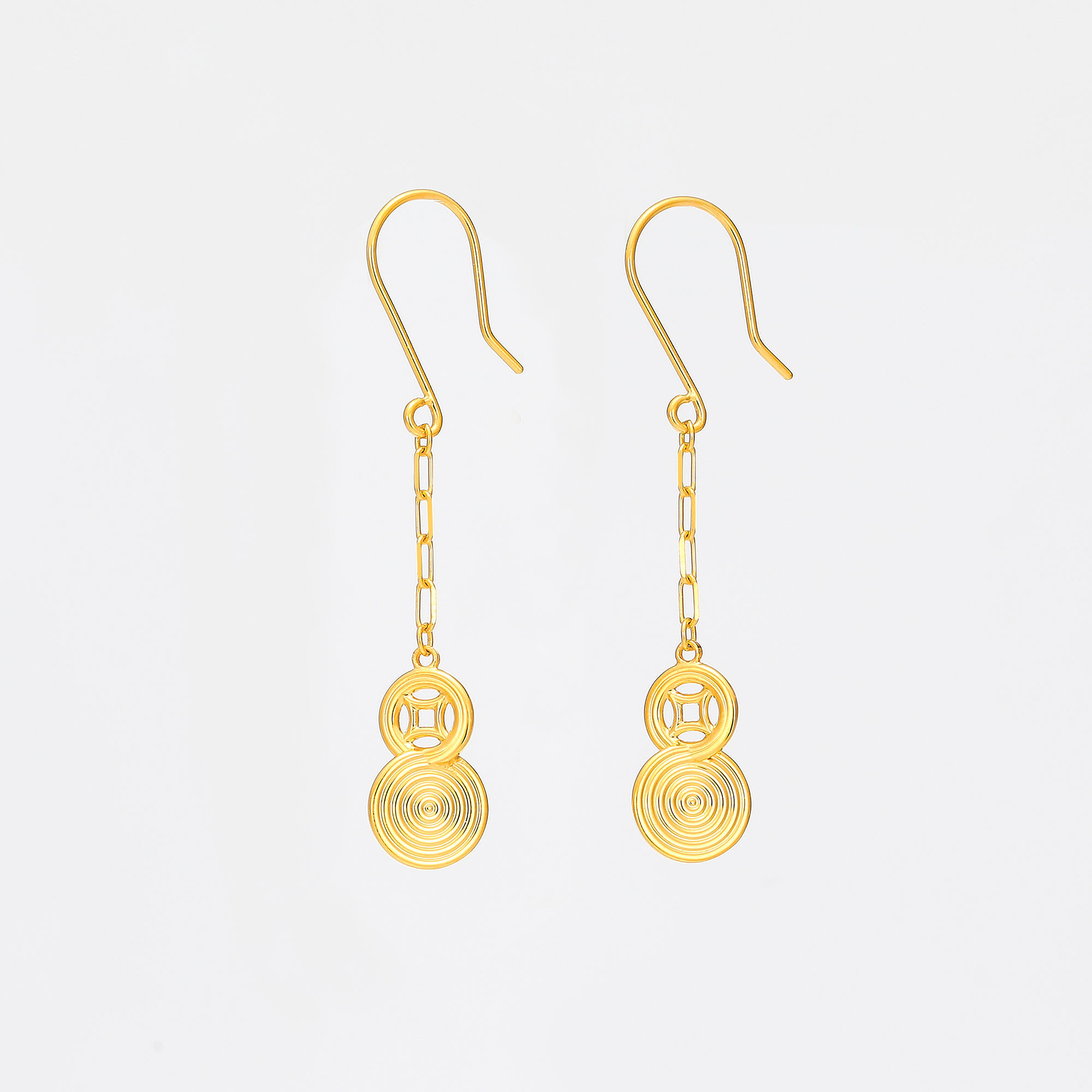 Boundless Wealth Series · 5G Gold CNC Copper Coin Ear Hooks