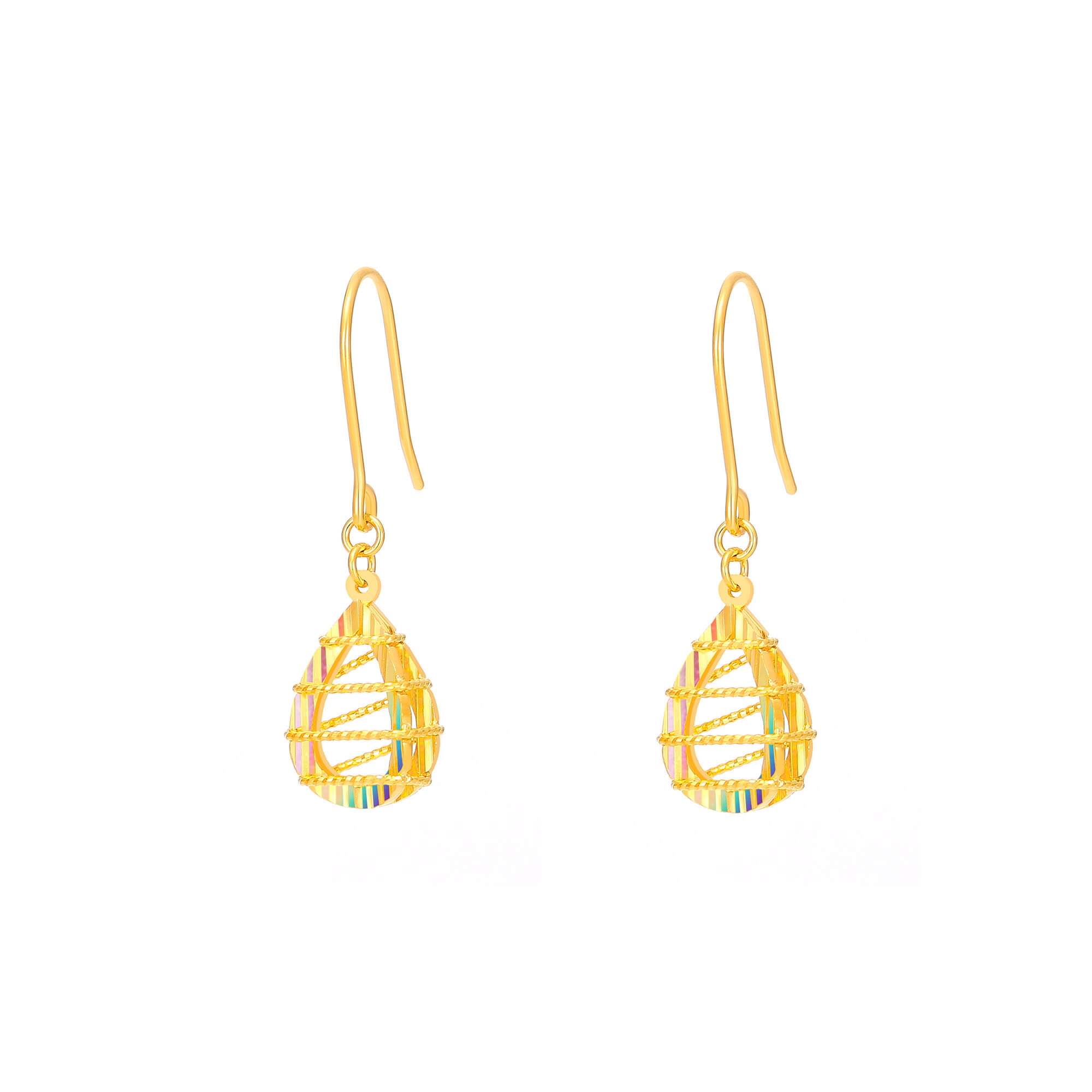 Drop Collection · 5G Gold Iridescent Filigree Drop - shaped Ear Hook
