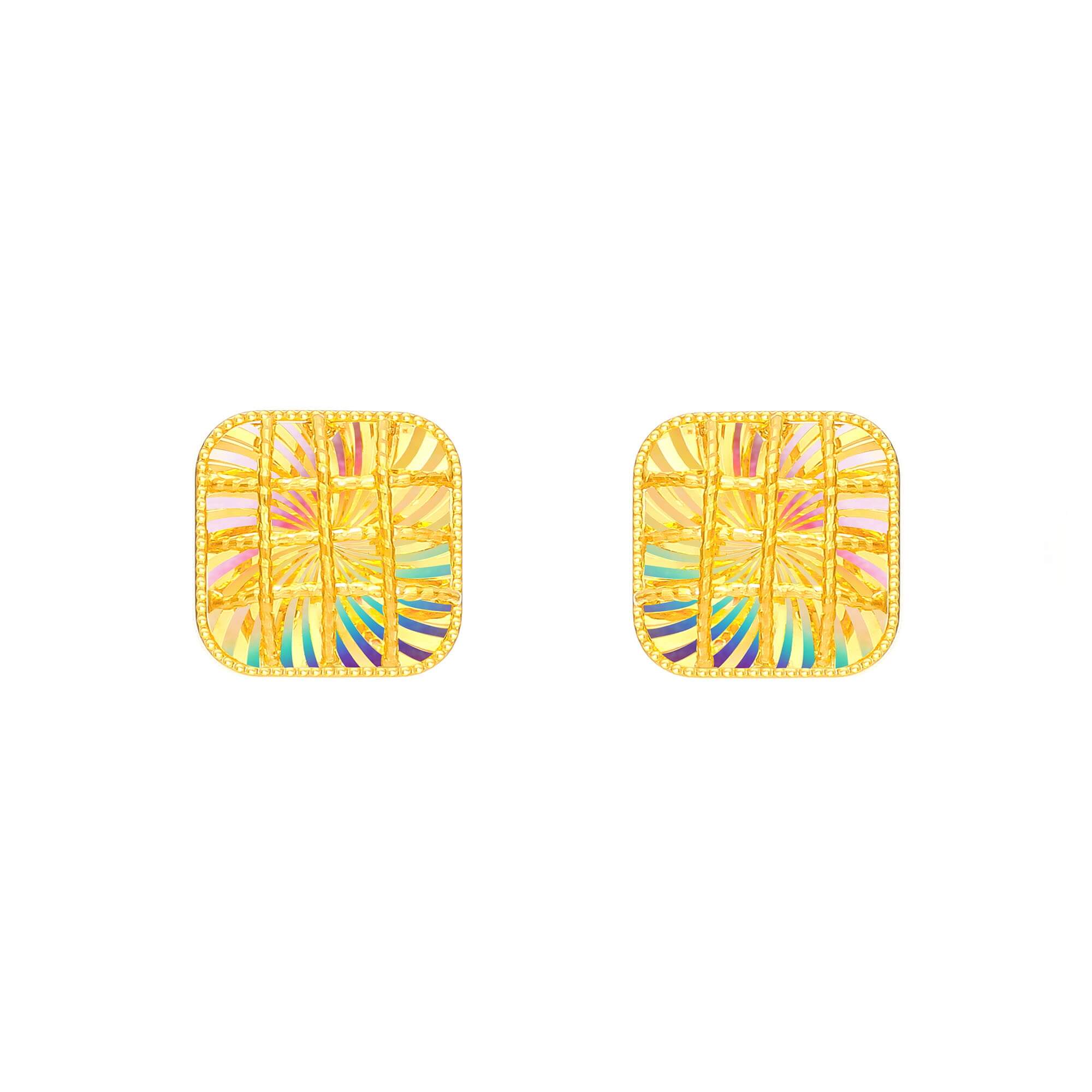 Dreamy Sugar Cube · 5G Gold CNC Iridescent Filigree Earrings