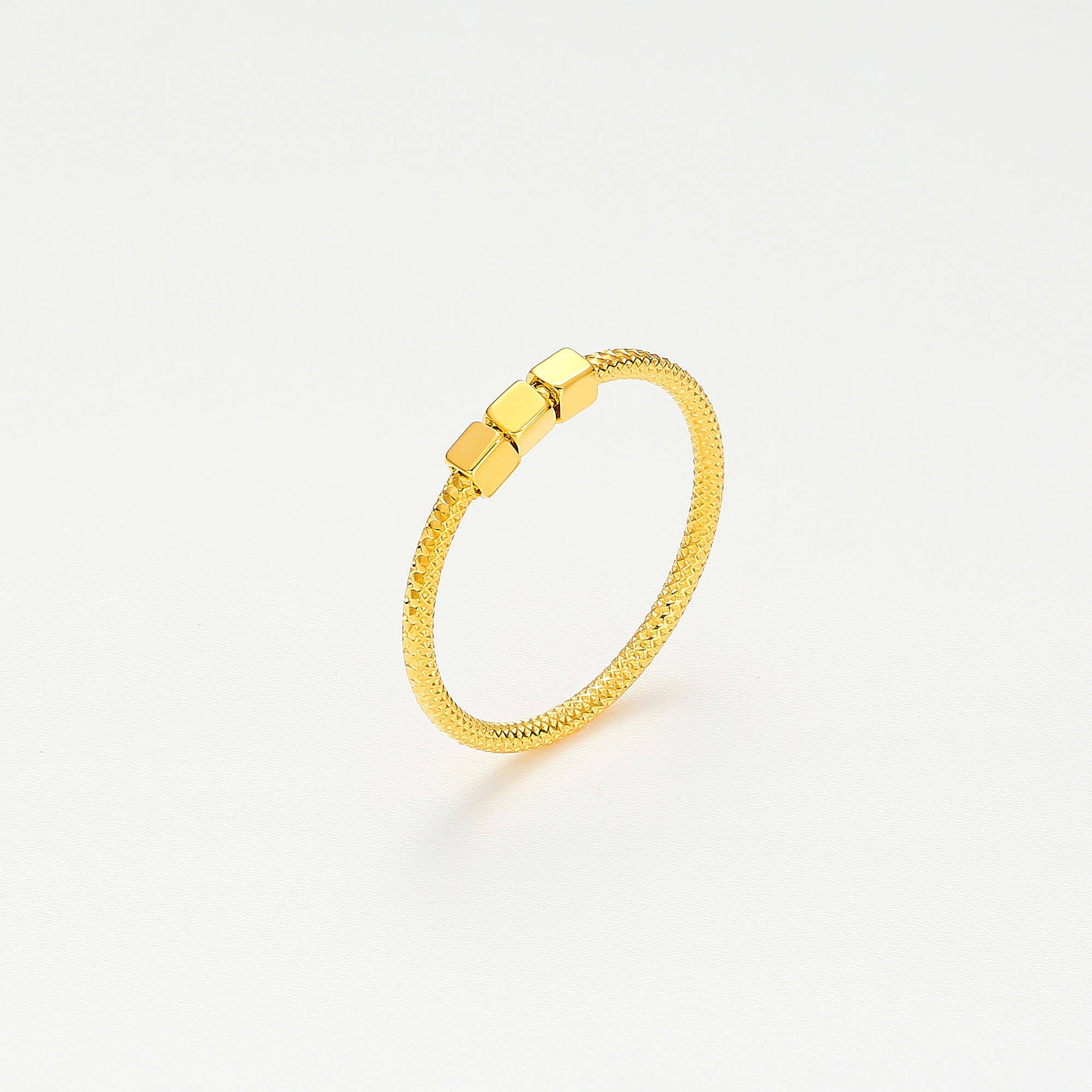 Luxurious Elegance Shining Shadow Series · 5G Gold CNC Small Square Bead Ring