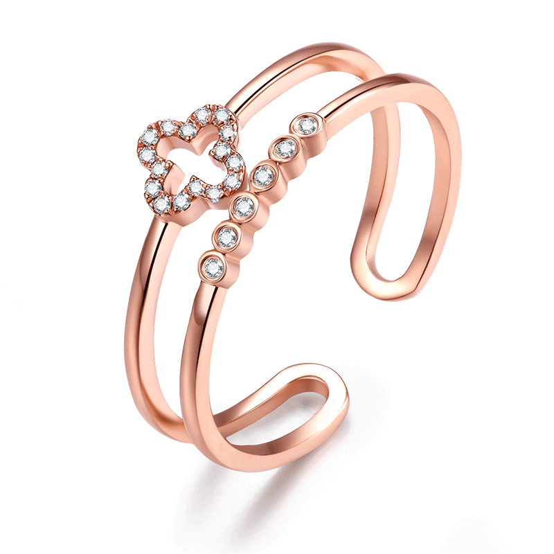 Simple and Luxury Diamond Ring - Double Layered 18K Gold Diamond Ring