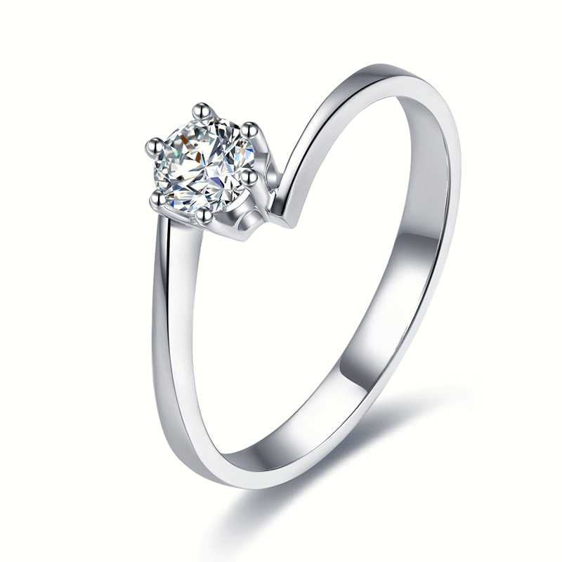  18K gold diamond ring with twisted shank, women's style.