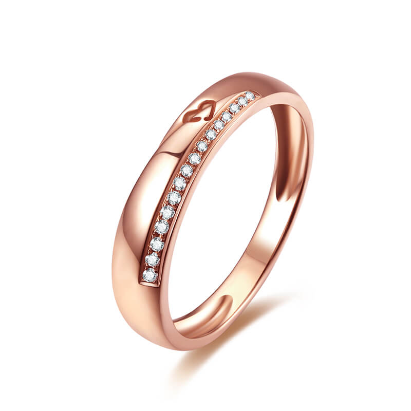  Simple Couple's Matching Rings - Rose Gold 18K Gold Diamond Rings (Women's Style)