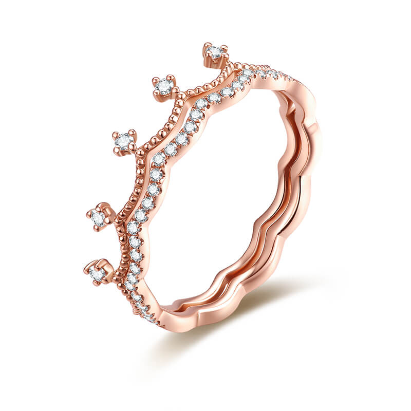 Fashionable diamond ring for women, crown diamond ring with stackable adjustable design.