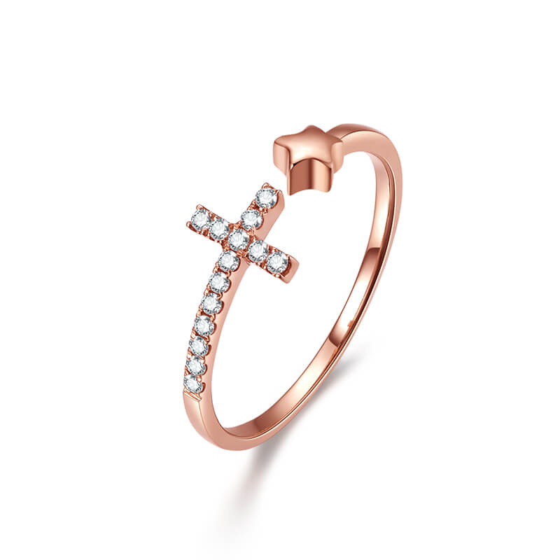  18K rose gold diamond ring for women, star cluster setting.