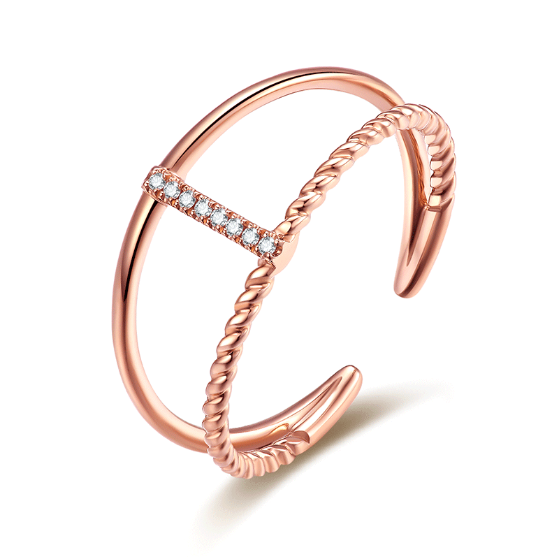  Double-layer diamond band for women, K gold diamond ring.