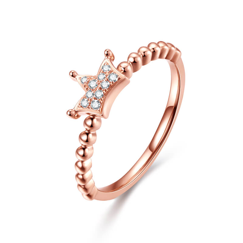 Crown diamond ring for women, 18K rose gold cluster setting, light luxury 