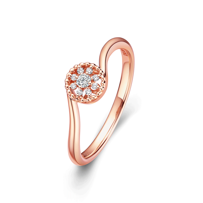 18K gold diamond ring, Radiant Time - Colorful Light.
