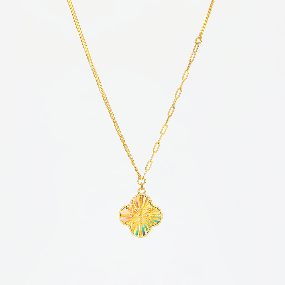 Lucky Story · 5G Gold Iridescent Filigree Four-Leaf Clover Necklace